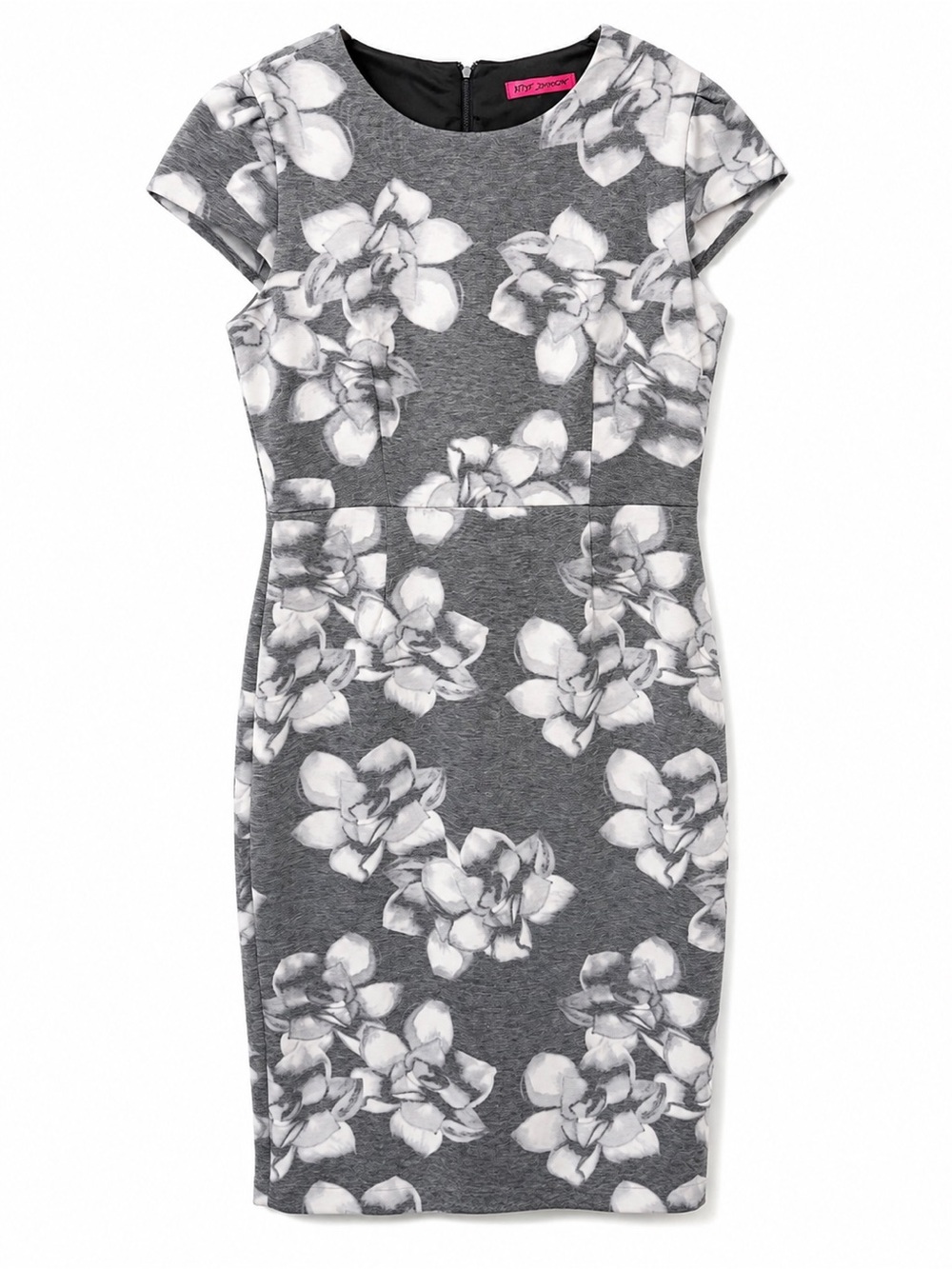 Betsey Johnson Gray Floral Sheath Dress Size 12 Short Sleeve Midi